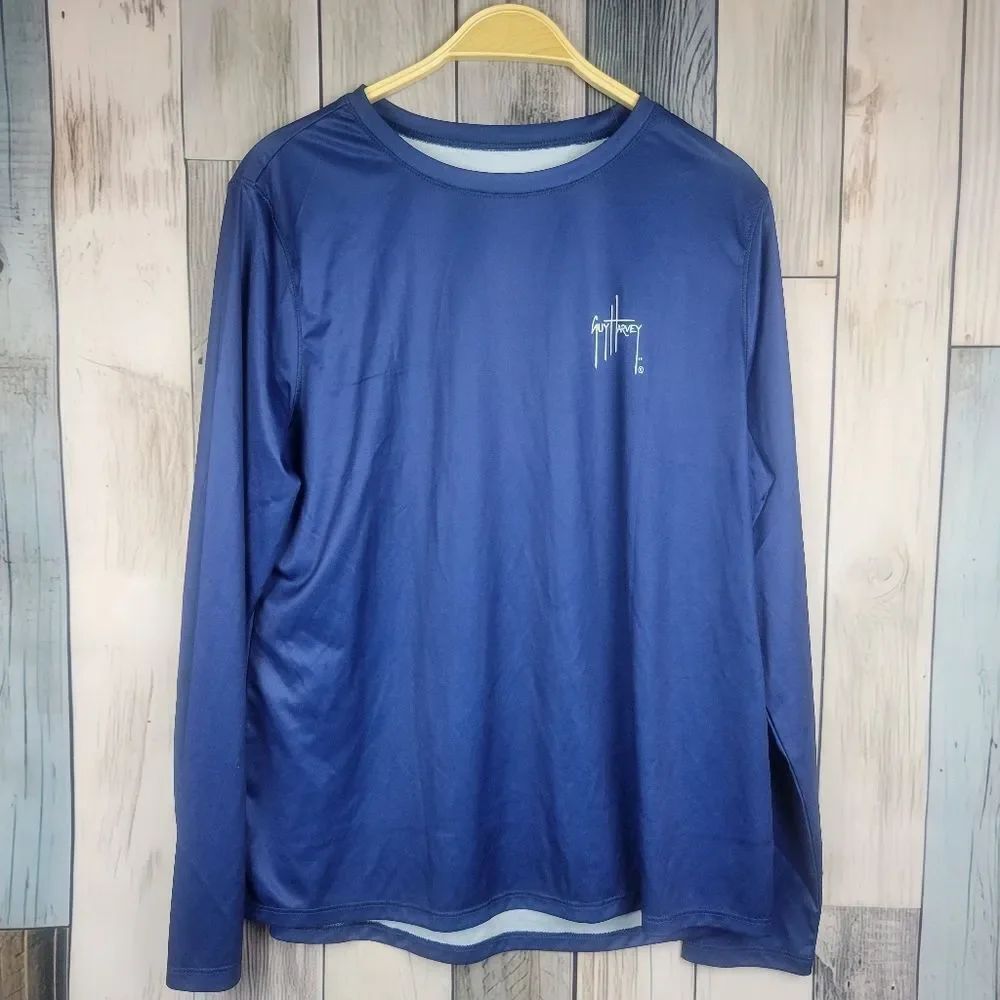 Guy Harvey Navy Performance Sun Protection Long Sleeve Tshirt Size XL